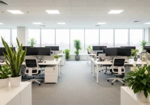 Freshly cleaned open-plan office with clean carpet in Peterborough by DustBlasters